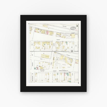 Old map wall art mockup — black gallery frame with white mat — Sanborn Fire Insurance Map from Cresco, Howard County, Iowa (1894), Sheet #0003