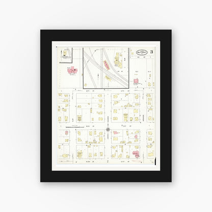 Old map wall art mockup — black gallery frame with white mat — Sanborn Fire Insurance Map from West Liberty, Muscatine County, Iowa (1912), Sheet #0003