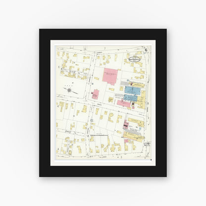 Old map wall art mockup — black gallery frame with white mat — Sanborn Fire Insurance Map from North Brookfield, Worcester County, Massachusetts (1913), Sheet #0006