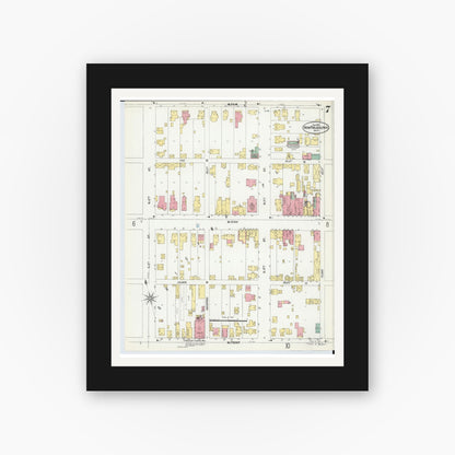 Old map wall art mockup — black gallery frame with white mat — Sanborn Fire Insurance Map from New Philadelphia, Tuscarawas County, Ohio (1901), Sheet #0007