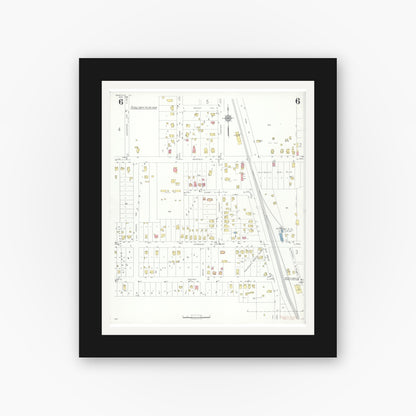 Old map wall art mockup — black gallery frame with white mat — Sanborn Fire Insurance Map from Deerfield, Lake County, Illinois (1935), Sheet #0006