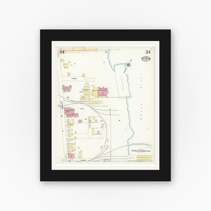 Old map wall art mockup — black gallery frame with white mat — Sanborn Fire Insurance Map from New Bern, Craven County, North Carolina (1924), Sheet #0024
