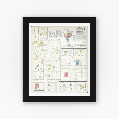 Old map wall art mockup — black gallery frame with white mat — Sanborn Fire Insurance Map from Lee's Summit, Jackson County, Missouri (1918) - Complete Map Set