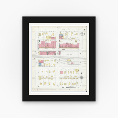 Old map wall art mockup — black gallery frame with white mat — Sanborn Fire Insurance Map from Fairbury, Livingston County, Illinois (1906), Sheet #0004