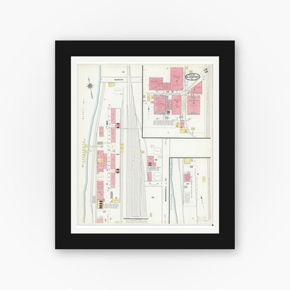 Old map wall art mockup — black gallery frame with white mat — Sanborn Fire Insurance Map from Glassport, Allegheny County, Pennsylvania (1917), Sheet #0005