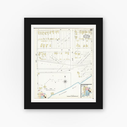 Old map wall art mockup — black gallery frame with white mat — Sanborn Fire Insurance Map from Clinton, Clinton County, Iowa (1890), Sheet #0013