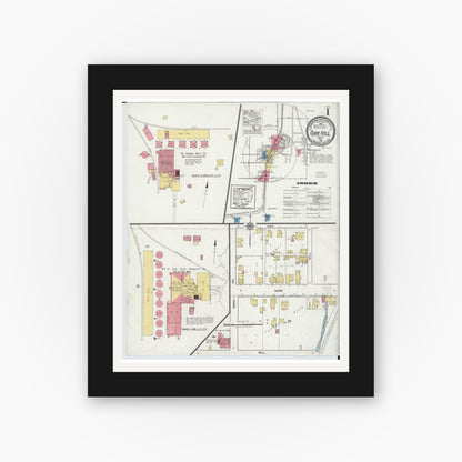 Old map wall art mockup — black gallery frame with white mat — Sanborn Fire Insurance Map from Oak Hill, Jackson County, Ohio (1921) - Complete Map Set
