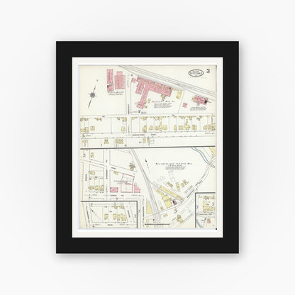 Old map wall art mockup — black gallery frame with white mat — Sanborn Fire Insurance Map from Scottdale, Westmoreland County, Pennsylvania (1914), Sheet #0003