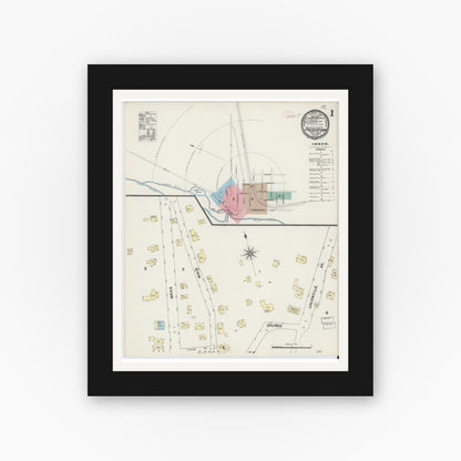 Old map wall art mockup — black gallery frame with white mat — Sanborn Fire Insurance Map from Deckertown, Sussex County, New Jersey (1890), Sheet #0001