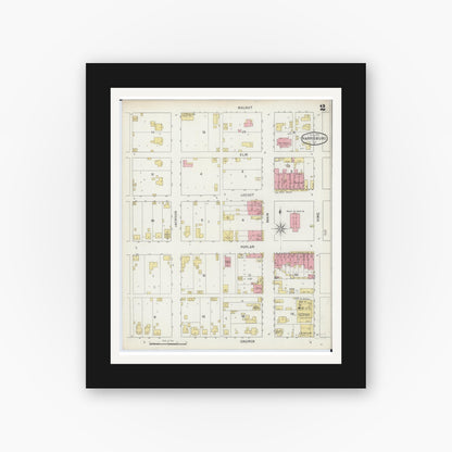 Old map wall art mockup — black gallery frame with white mat — Sanborn Fire Insurance Map from Harrisburg, Saline County, Illinois (1894), Sheet #0002