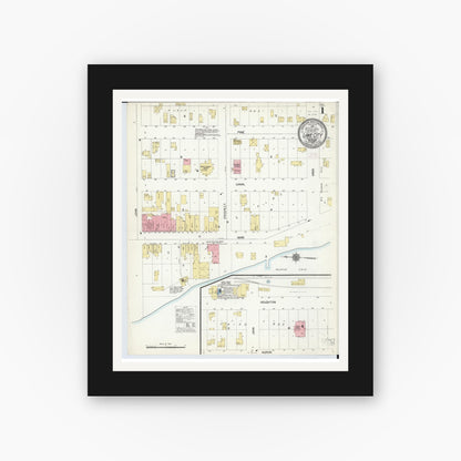 Old map wall art mockup — black gallery frame with white mat — Sanborn Fire Insurance Map from Lake City, Missaukee County, Michigan (1910) - Complete Map Set