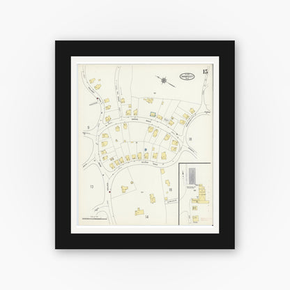 Old map wall art mockup — black gallery frame with white mat — Sanborn Fire Insurance Map from Swampscott, Essex County, Massachusetts (1913), Sheet #0015