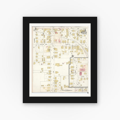 Old map wall art mockup — black gallery frame with white mat — Sanborn Fire Insurance Map from Woodsfield, Monroe County, Ohio (1949), Sheet #0005