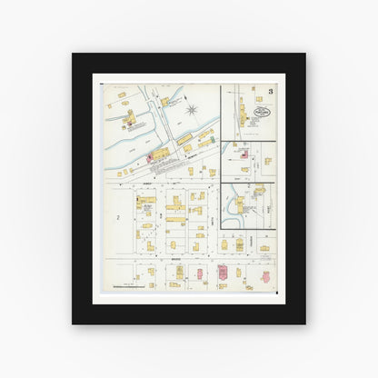 Old map wall art mockup — black gallery frame with white mat — Sanborn Fire Insurance Map from Portland, Ionia County, Michigan (1900), Sheet #0003