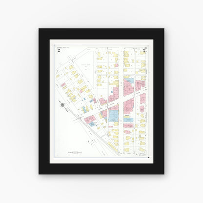 Old map wall art mockup — black gallery frame with white mat — Sanborn Fire Insurance Map from Columbus Grove, Putnam County, Ohio (1951), Sheet #0002