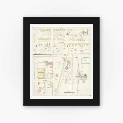 Old map wall art mockup — black gallery frame with white mat — Sanborn Fire Insurance Map from Eldorado, Saline County, Illinois (1911), Sheet #0005