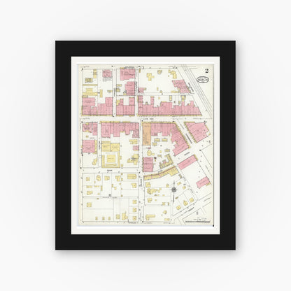 Old map wall art mockup — black gallery frame with white mat — Sanborn Fire Insurance Map from Marlin, Falls County, Texas (1916), Sheet #0002