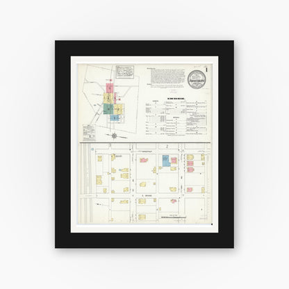 Old map wall art mockup — black gallery frame with white mat — Sanborn Fire Insurance Map from Parkesburg, Chester County, Pennsylvania (1912) - Complete Map Set