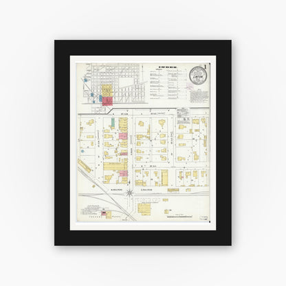 Old map wall art mockup — black gallery frame with white mat — Sanborn Fire Insurance Map from Linton, Greene County, Indiana (1904) - Complete Map Set