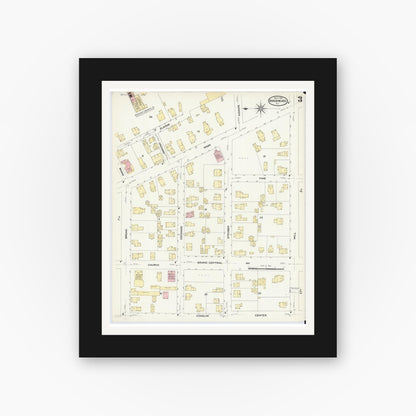 Old map wall art mockup — black gallery frame with white mat — Sanborn Fire Insurance Map from Horseheads, Chemung County, New York (1908), Sheet #0003
