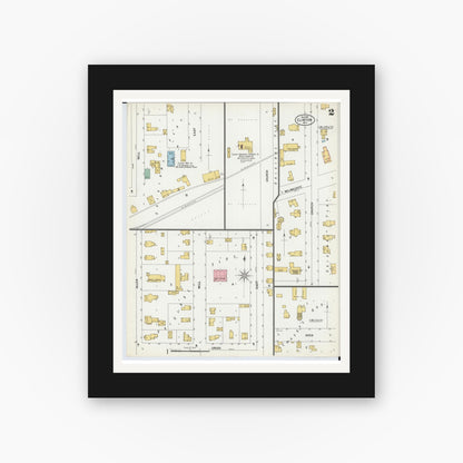Old map wall art mockup — black gallery frame with white mat — Sanborn Fire Insurance Map from Clinton, Rock County, Wisconsin (1899), Sheet #0002