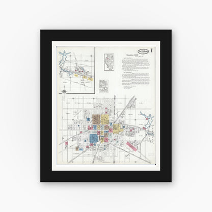 Old map wall art mockup — black gallery frame with white mat — Sanborn Fire Insurance Map from Galesburg, Knox County, Illinois (1918), Sheet #0001