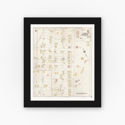 Old map wall art mockup — black gallery frame with white mat — Sanborn Fire Insurance Map from Houston, Washington County, Pennsylvania (1936), Sheet #0004
