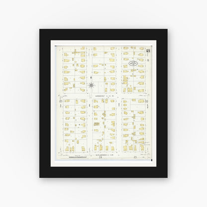 Old map wall art mockup — black gallery frame with white mat — Sanborn Fire Insurance Map from Beloit, Rock County, Wisconsin (1908), Sheet #0021