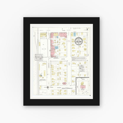 Old map wall art mockup — black gallery frame with white mat — Sanborn Fire Insurance Map from Lone Tree, Johnson County, Iowa (1914) â€” Complete Set