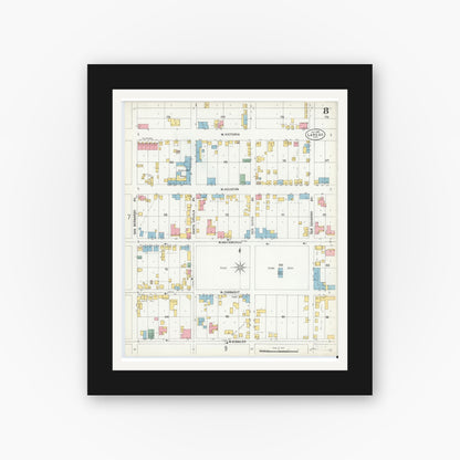Old map wall art mockup — black gallery frame with white mat — Sanborn Fire Insurance Map from Laredo, Webb County, Texas (1900), Sheet #0008