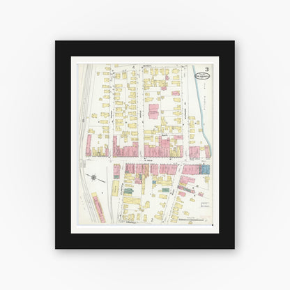 Old map wall art mockup — black gallery frame with white mat — Sanborn Fire Insurance Map from Salamanca, Cattaraugus County, New York (1910), Sheet #0003