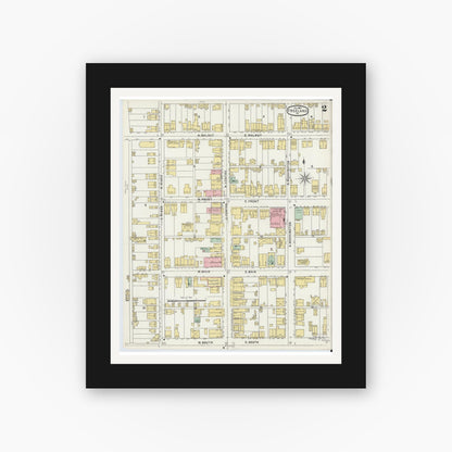 Old map wall art mockup — black gallery frame with white mat — Sanborn Fire Insurance Map from Freeland, Luzerne County, Pennsylvania (1895), Sheet #0002