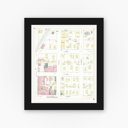 Old map wall art mockup — black gallery frame with white mat — Sanborn Fire Insurance Map from Carroll, Carroll County, Iowa (1909), Sheet #0002