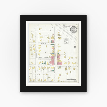 Old map wall art mockup — black gallery frame with white mat — Sanborn Fire Insurance Map from Hebron, Porter County, Indiana (1909) - Complete Map Set