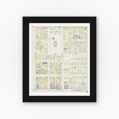 Old map wall art mockup — black gallery frame with white mat — Sanborn Fire Insurance Map from Ishpeming, Marquette County, Michigan (1892), Sheet #0002