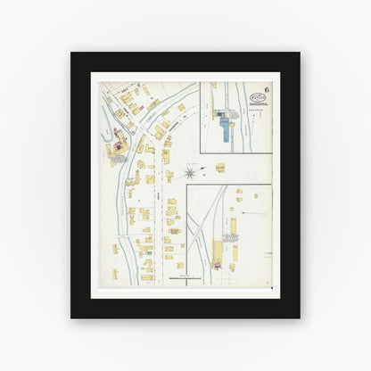 Old map wall art mockup — black gallery frame with white mat — Sanborn Fire Insurance Map from Butler, Morris County, New Jersey (1905), Sheet #0006