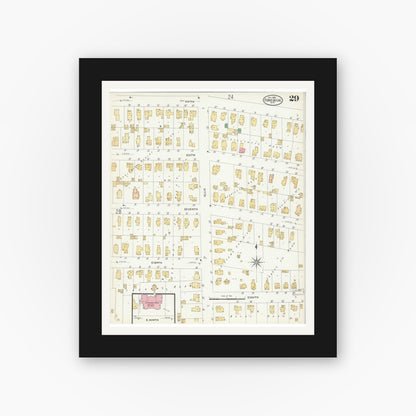 Old map wall art mockup — black gallery frame with white mat — Sanborn Fire Insurance Map from Fond du Lac, Fond du Lac County, Wisconsin (1908), Sheet #0029