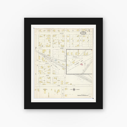 Old map wall art mockup — black gallery frame with white mat — Sanborn Fire Insurance Map from Staunton, Macoupin County, Illinois (1913), Sheet #0007