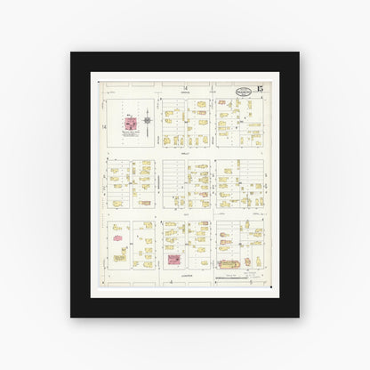 Old map wall art mockup — black gallery frame with white mat — Sanborn Fire Insurance Map from Brainerd, Crow Wing County, Minnesota (1913), Sheet #0015
