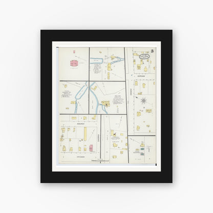 Old map wall art mockup — black gallery frame with white mat — Sanborn Fire Insurance Map from Saline, Washtenaw County, Michigan (1893), Sheet #0003