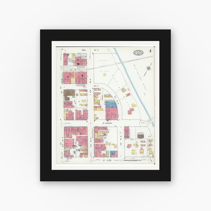 Old map wall art mockup — black gallery frame with white mat — Sanborn Fire Insurance Map from Saint Cloud, Stearns, Benton, and Sherburne Counties, Minnesota (1919), Sheet #0004