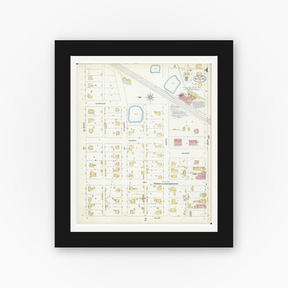 Old map wall art mockup — black gallery frame with white mat — Sanborn Fire Insurance Map from Mount Olive, Macoupin County, Illinois (1905), Sheet #0004