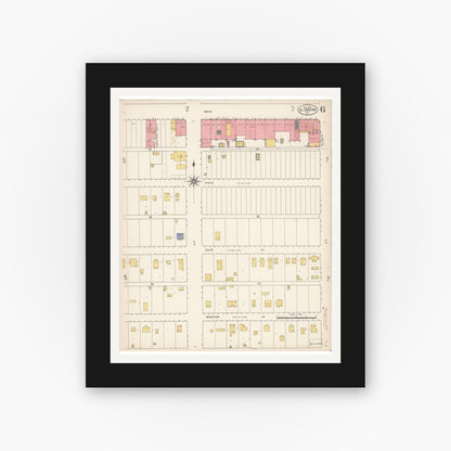 Old map wall art mockup — black gallery frame with white mat — Sanborn Fire Insurance Map from El Centro, Imperial County, California (1910), Sheet #0006