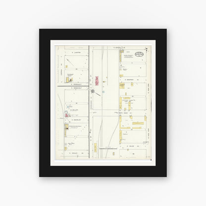 Old map wall art mockup — black gallery frame with white mat — Sanborn Fire Insurance Map from Hereford, Deaf Smith County, Texas (1913), Sheet #0007