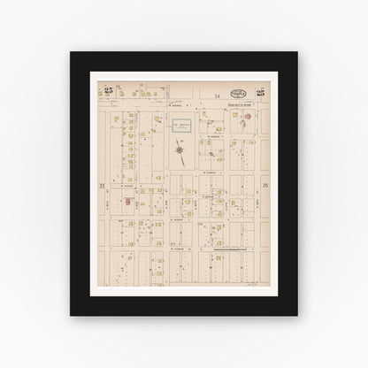 Old map wall art mockup — black gallery frame with white mat — Sanborn Fire Insurance Map from Temple, Bell County, Texas (1922), Sheet #0025