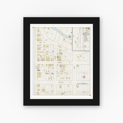 Old map wall art mockup — black gallery frame with white mat — Sanborn Fire Insurance Map from Warren, Marshall County, Minnesota (1894), Sheet #0002