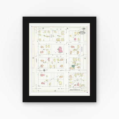 Old map wall art mockup — black gallery frame with white mat — Sanborn Fire Insurance Map from Watertown, Jefferson County, Wisconsin (1909), Sheet #0020