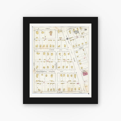 Old map wall art mockup — black gallery frame with white mat — Sanborn Fire Insurance Map from Paxton, Ford County, Illinois (1932), Sheet #0010