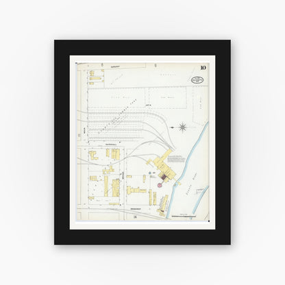 Old map wall art mockup — black gallery frame with white mat — Sanborn Fire Insurance Map from Oconto, Oconto County, Wisconsin (1904), Sheet #0010