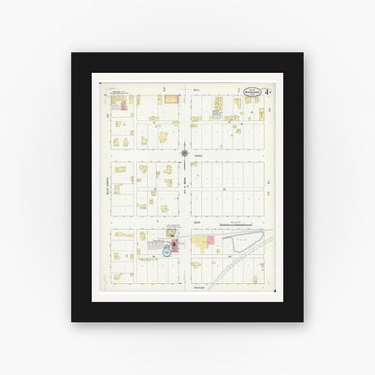 Old map wall art mockup — black gallery frame with white mat — Sanborn Fire Insurance Map from Winnebago, Faribault County, Minnesota (1911), Sheet #0004